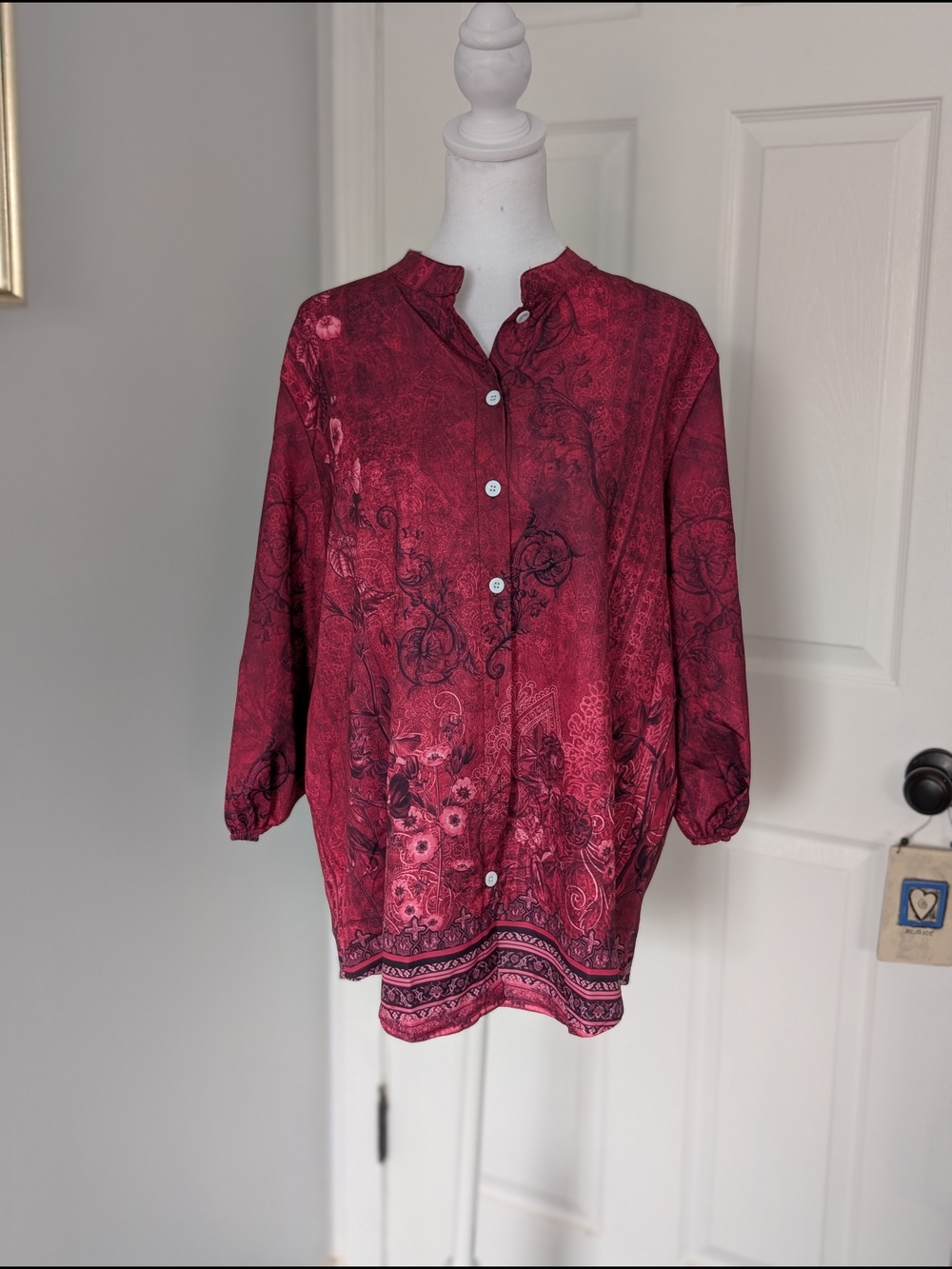 Ladies' Large Multicolor Long-Sleeved Blouse with Elastic Cuffs